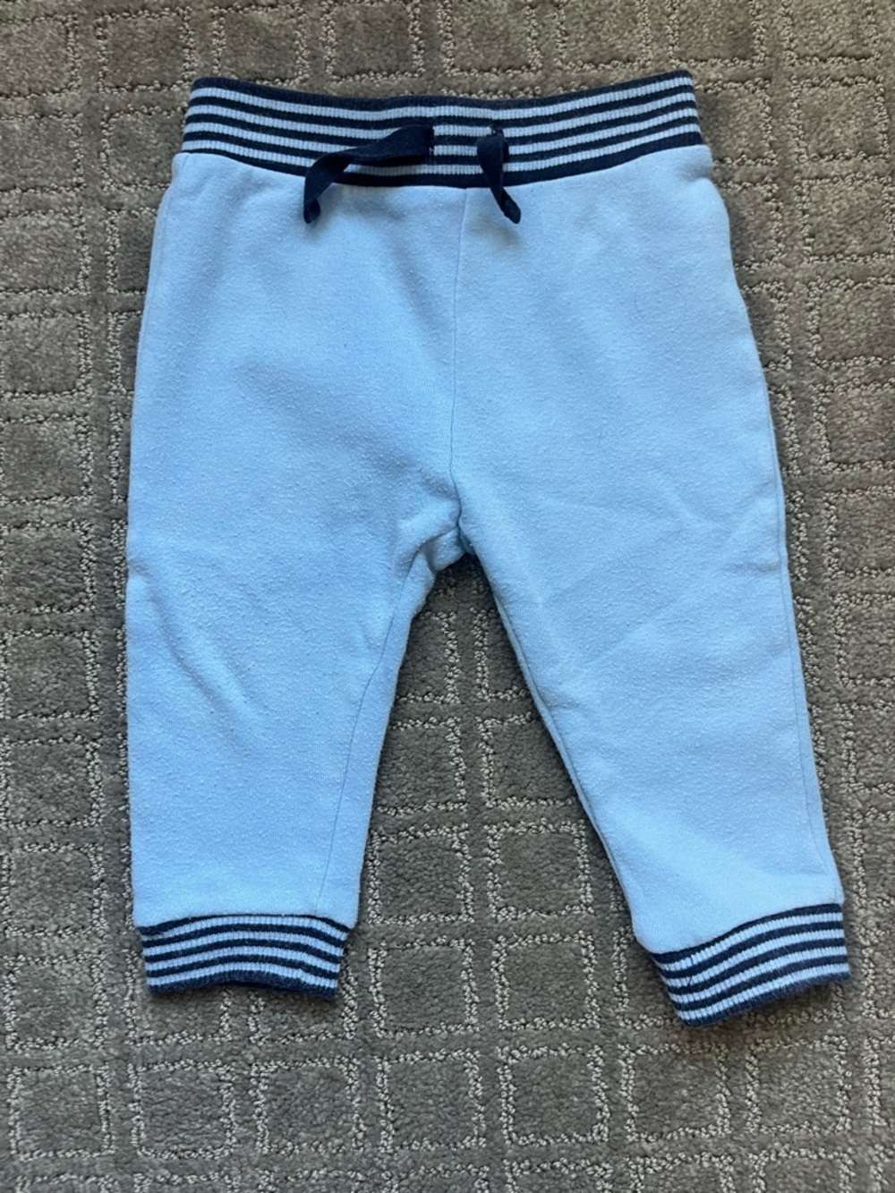 Janie & Jack baby Light Blue Knit Jogger Pants with Navy Trim